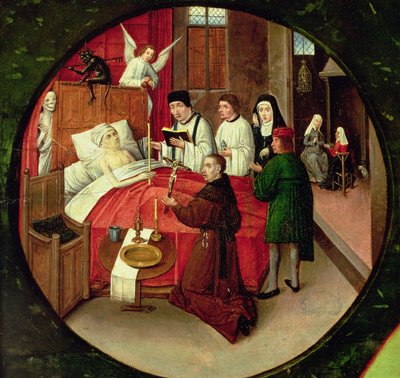 Muerte, detalle de La Mesa de los Siete Pecados Capitales y las Cuatro Últimas Cosas (detalle) de Hieronymus Bosch